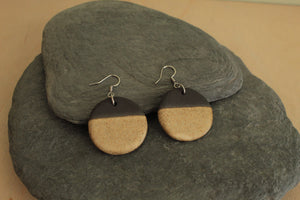 Black and light brown circle dangling earrings