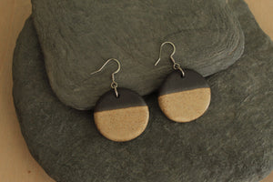 Black and light brown circle dangling earrings