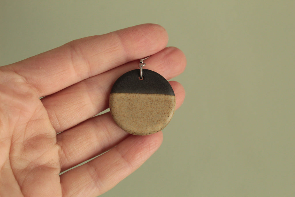 Black and light brown circle dangling earrings