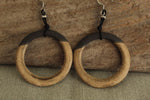 Load image into Gallery viewer, Black and light brown hoop dangling earrings with cord
