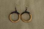 Black and light brown hoop dangling earrings with cord