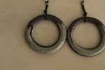 Load image into Gallery viewer, Black and dark ciel hoop dangling earrings with cord
