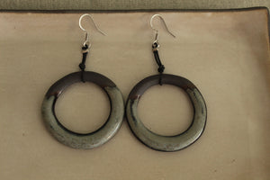 Black and dark ciel hoop dangling earrings with cord