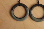 Load image into Gallery viewer, Black and dark ciel hoop dangling earrings with cord
