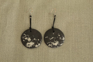 Black and white porcelain dangling earrings with cord