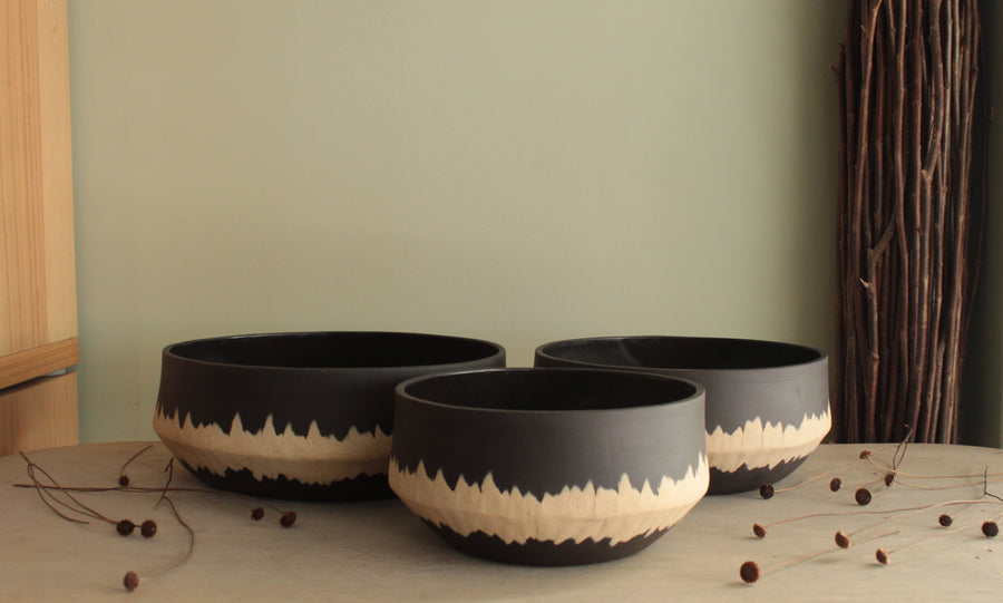 Black bowl with white stripe