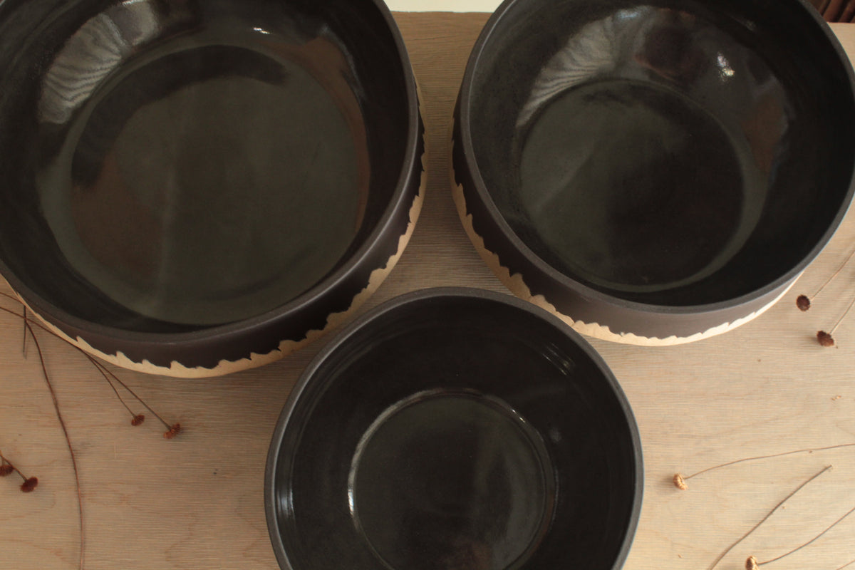 Black bowl with white stripe