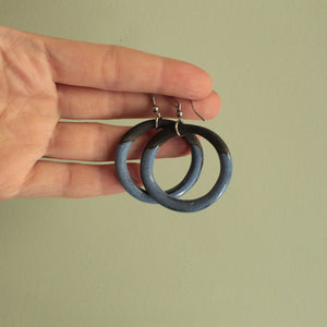 Black and blue hoop dangling earrings