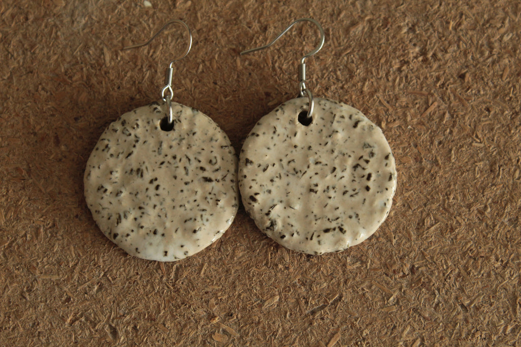 White circle with rocks dangling earrings