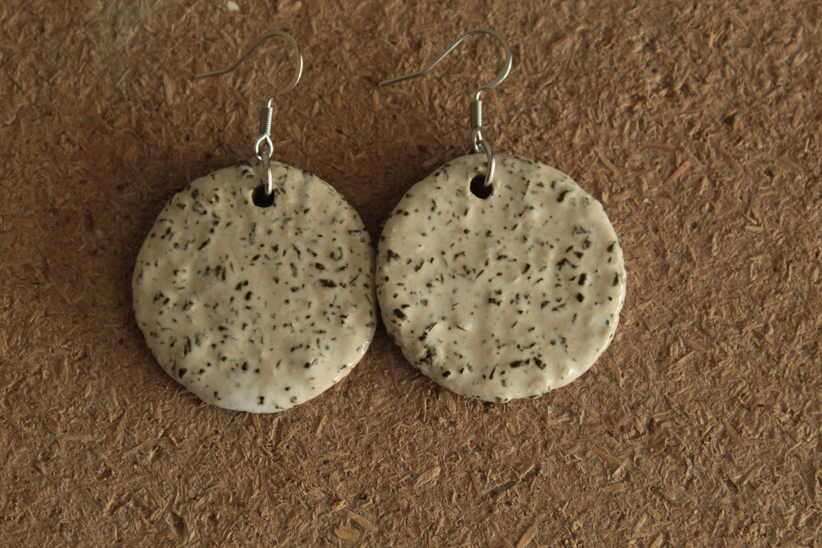 White circle with rocks dangling earrings