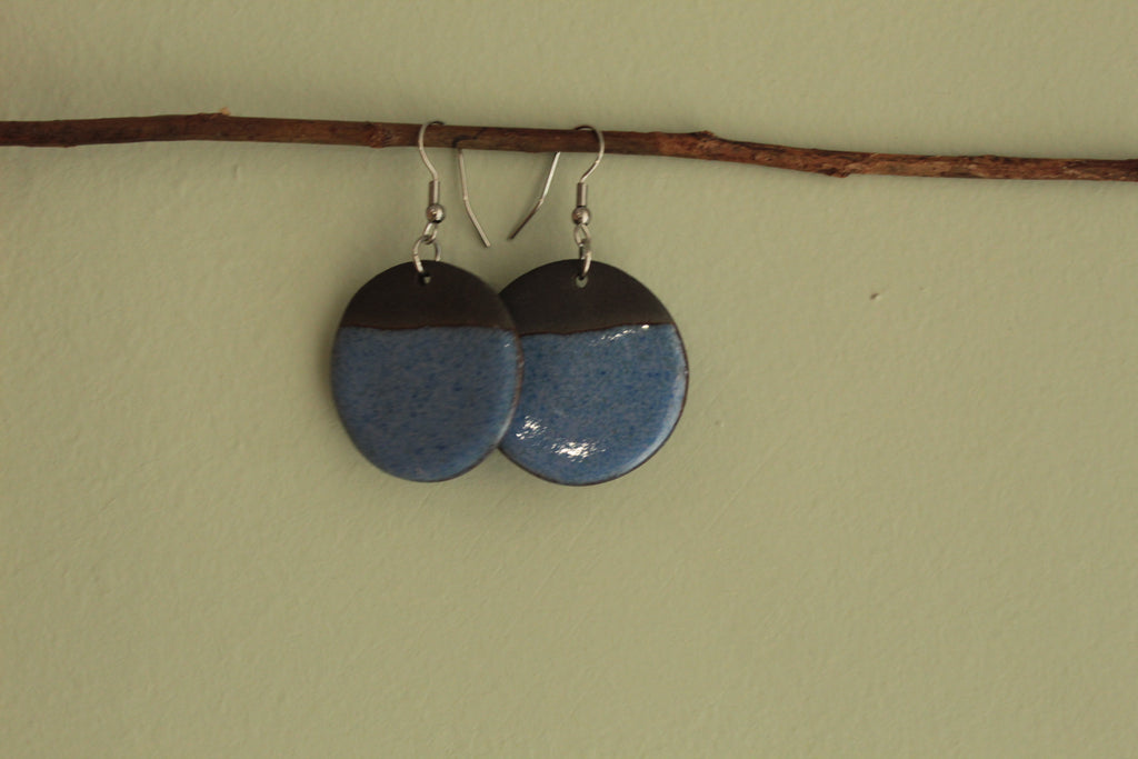 Black and blue circle dangling earrings