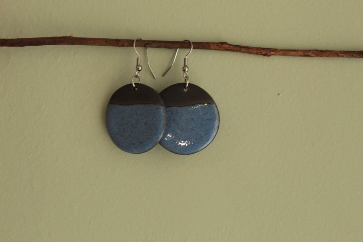 Black and blue circle dangling earrings