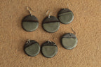 Black and dark sage circle dangling earrings