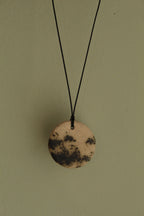 Beige with dark green design circle necklace