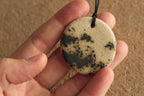 Beige with dark green design circle necklace