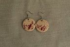 Beige with red design circle dangling earrings