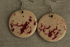 Beige with red design circle dangling earrings
