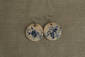 White with blue design circle dangling earrings