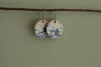 White with blue design circle dangling earrings