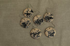 Beige with dark blue design circle dangling earrings