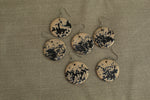 Load image into Gallery viewer, Beige with dark blue design circle dangling earrings
