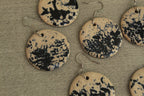 Beige with dark blue design circle dangling earrings