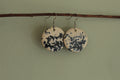 Beige with dark blue design circle dangling earrings