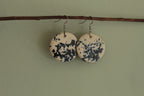 Beige with dark blue design circle dangling earrings