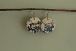Load image into Gallery viewer, Beige with dark blue design circle dangling earrings
