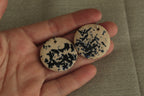 Beige with dark blue design circle dangling earrings