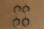 Load image into Gallery viewer, Black and beige oval hoop dangling earrings
