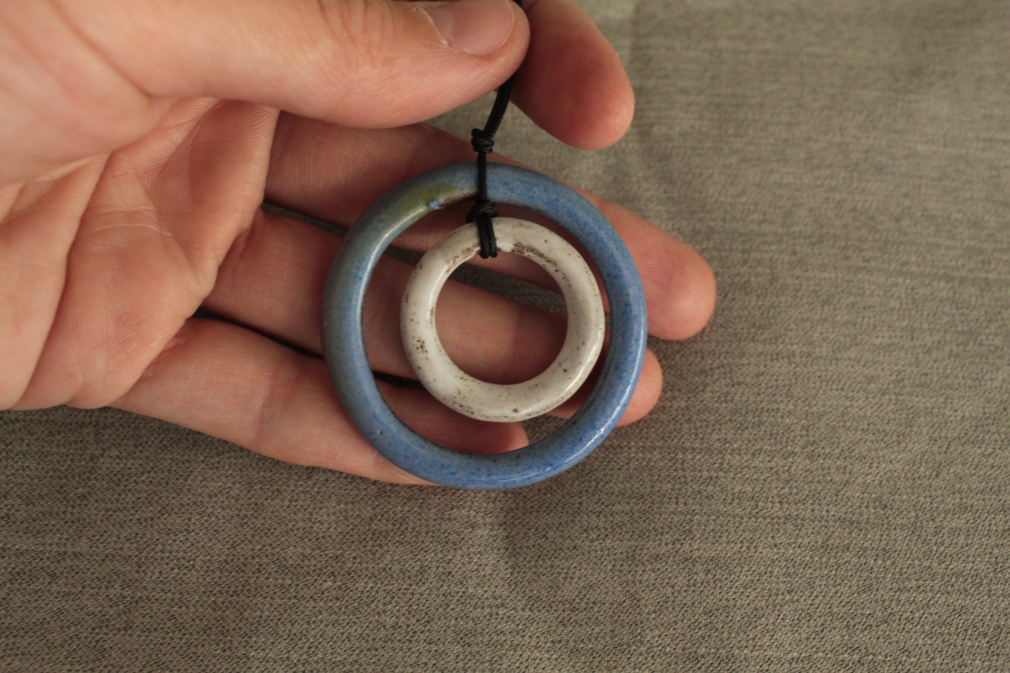 Blue and white hoop necklace