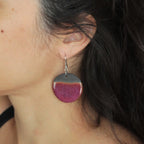 Black and ruby circle dangling earrings