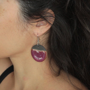 Black and ruby circle dangling earrings