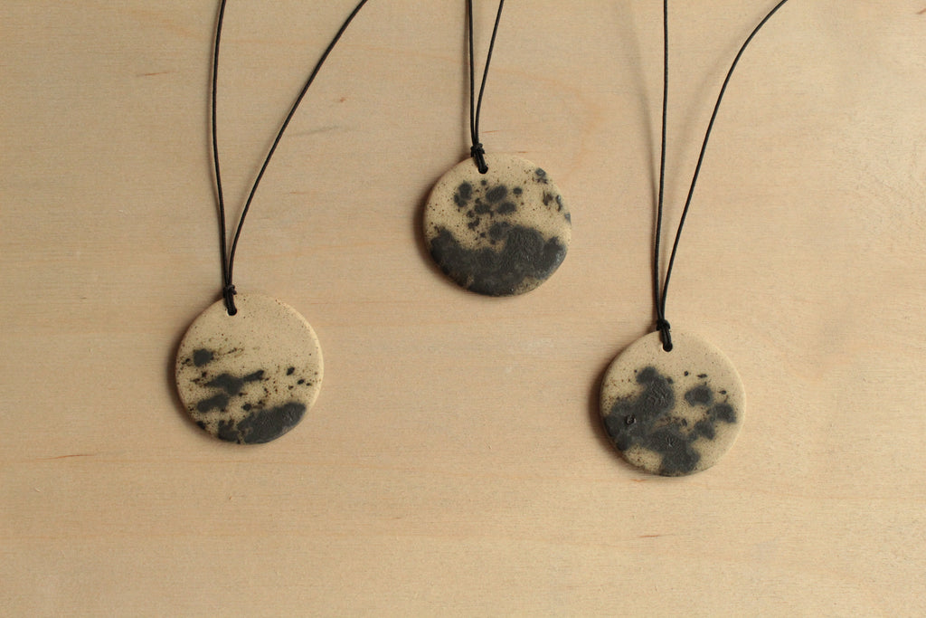 Beige with dark green design circle necklace