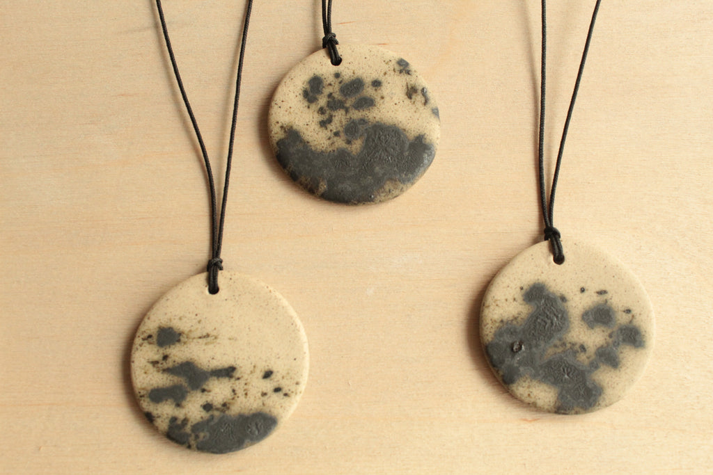 Beige with dark green design circle necklace
