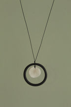 Black hoop and white circle porcelain necklace