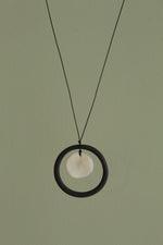 Load image into Gallery viewer, Black hoop and white circle porcelain necklace
