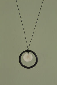 Black hoop and white circle porcelain necklace