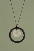 Black hoop and white circle porcelain necklace