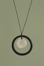 Load image into Gallery viewer, Black hoop and white circle porcelain necklace
