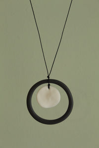 Black hoop and white circle porcelain necklace