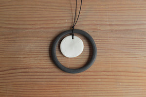 Black hoop and white circle porcelain necklace