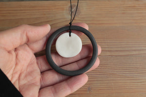 Black hoop and white circle porcelain necklace