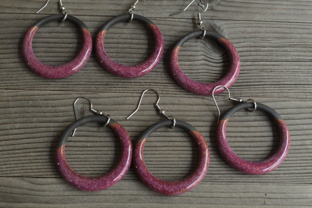Black and red hoop dangling earrings