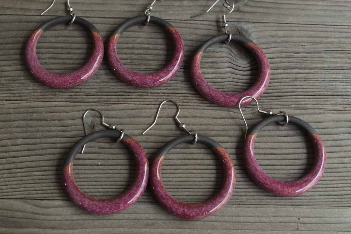 Black and red hoop dangling earrings