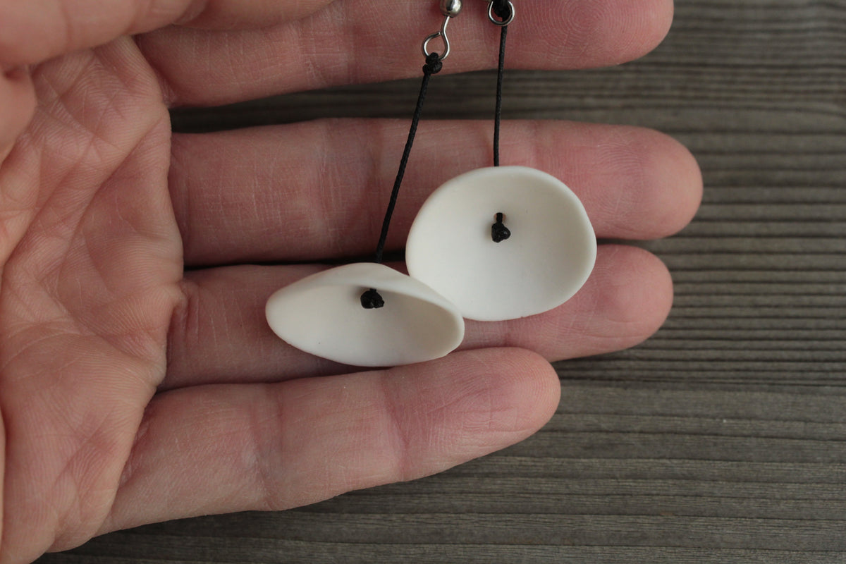 White bell porcelain dangling earrings
