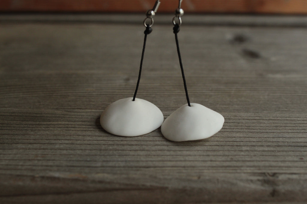White bell porcelain dangling earrings