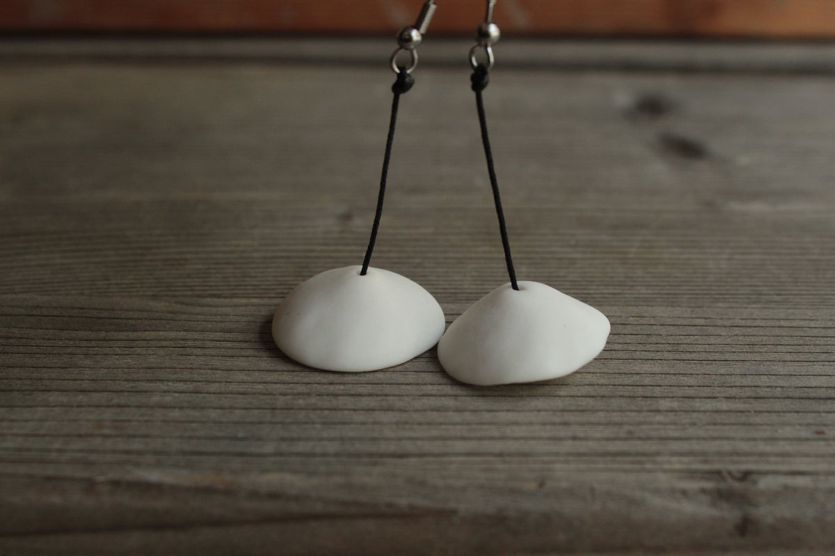 White bell porcelain dangling earrings
