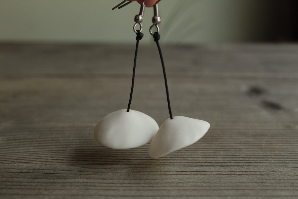 White bell porcelain dangling earrings